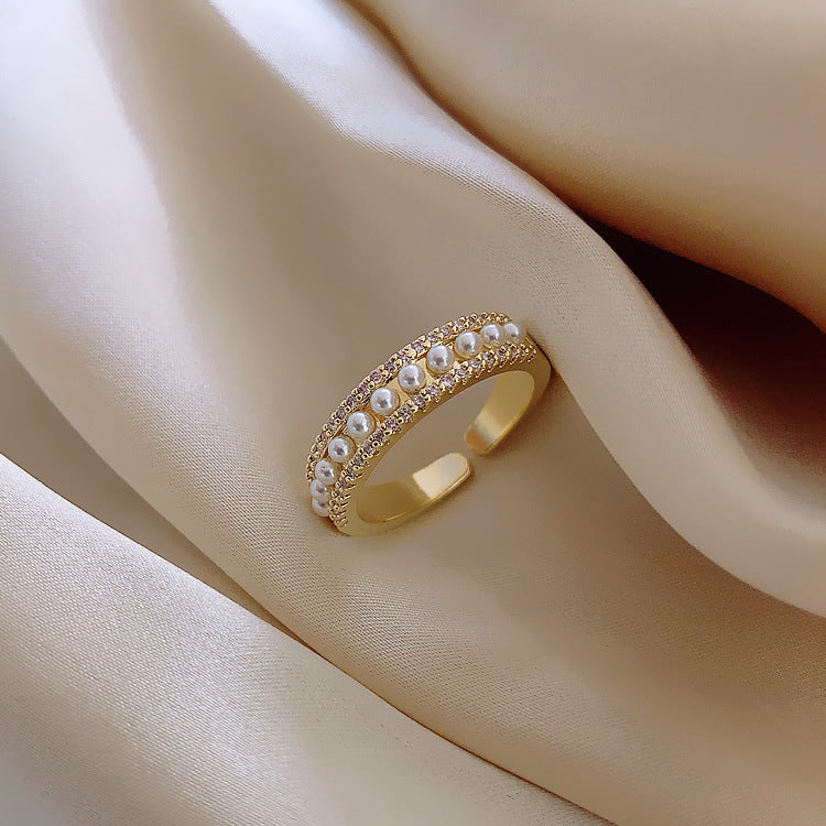 Gold Plated South Korean Diamond And Pearl Ring