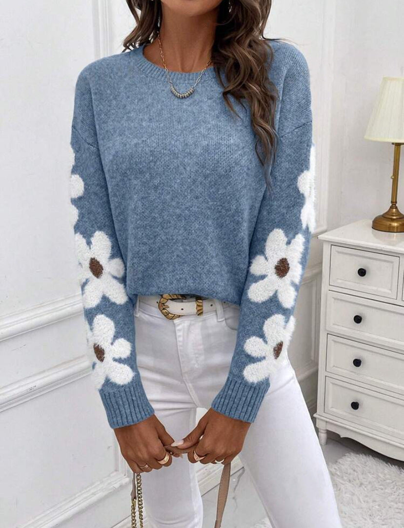 Elegant Elegant Flowers Jacquard Knitted Pullover Women