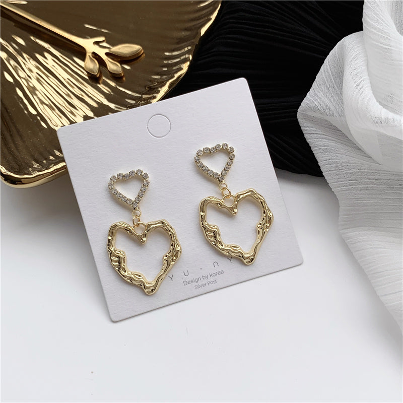 South Korea Dongdaemun Gold Heart Earrings