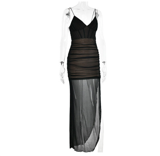 Women's Fashion Voile Split Sling Long Dress