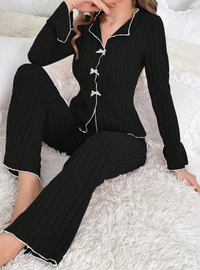 Lapel Bow Fashion Long Sleeve Trousers Home