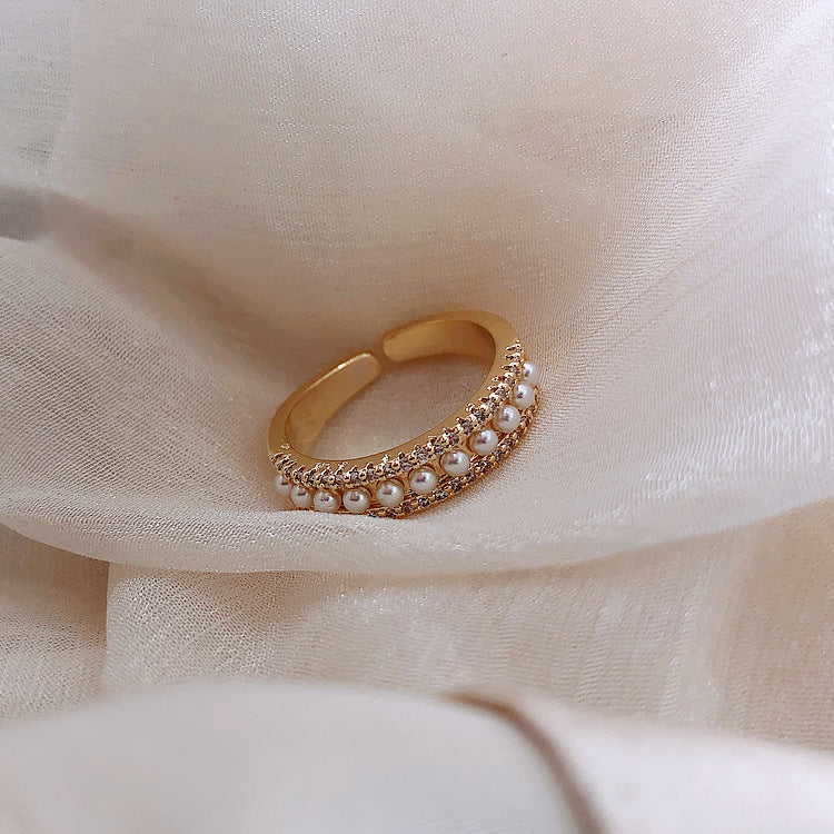 Gold Plated South Korean Diamond And Pearl Ring