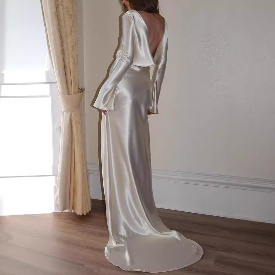 Sexy Backless White Round Neck Dress