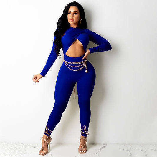 Cross Strap Solid Color Jumpsuit