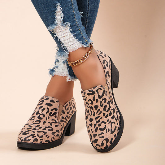 Women's Fashion Leopard Print Chunky Heel Shoes