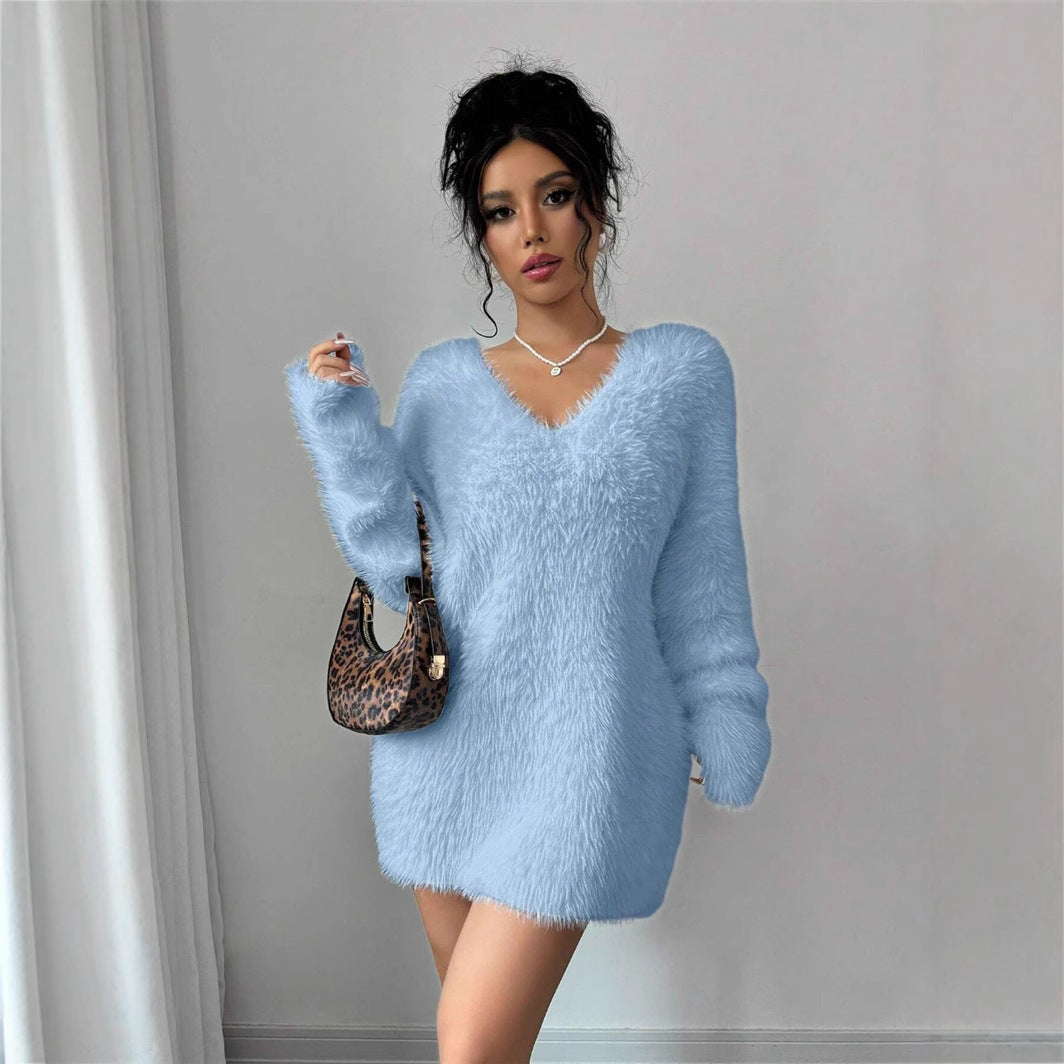 V-neck Solid Color Knitted Sweater