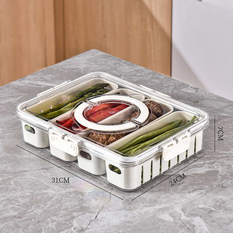 Kitchen Gadget Compartments Divided Serving Tray With Lid Veggie Tray Portable Snack Box Food Container For Biscuits Candy Fruits Nuts