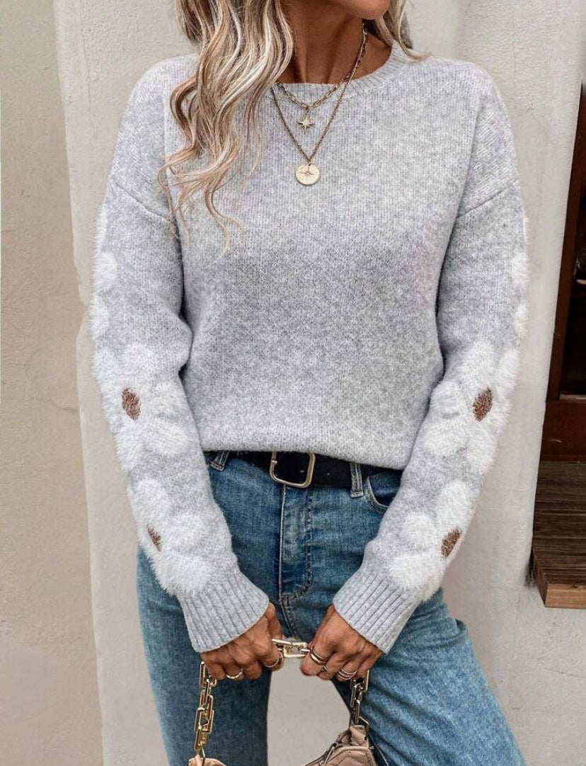 Elegant Elegant Flowers Jacquard Knitted Pullover Women