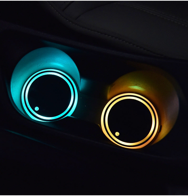 Colorful Cup Holder LED Light-up Coaster Solar & USB Charging Non-slip Coaster Ambient Light For Car Automatically