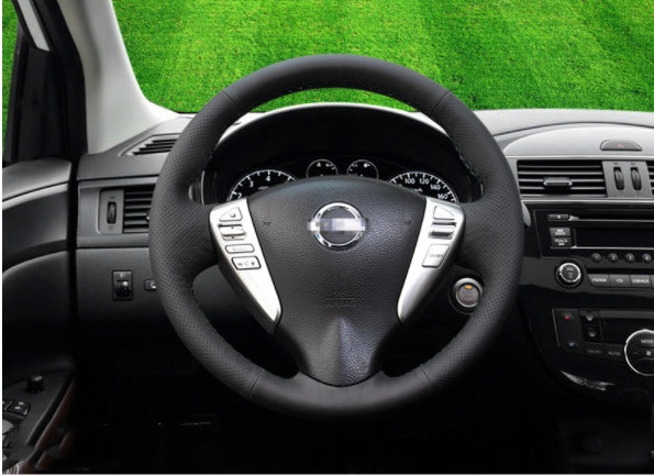 Hand-stitched leather steering wheel cover