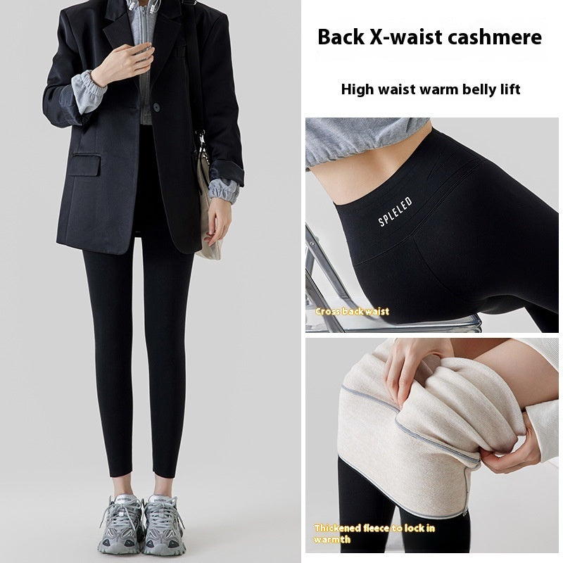 High Waist Cashmere Leggings Winter Warm Solid Plush Pants Fashion Slim Trousers Women Clothing