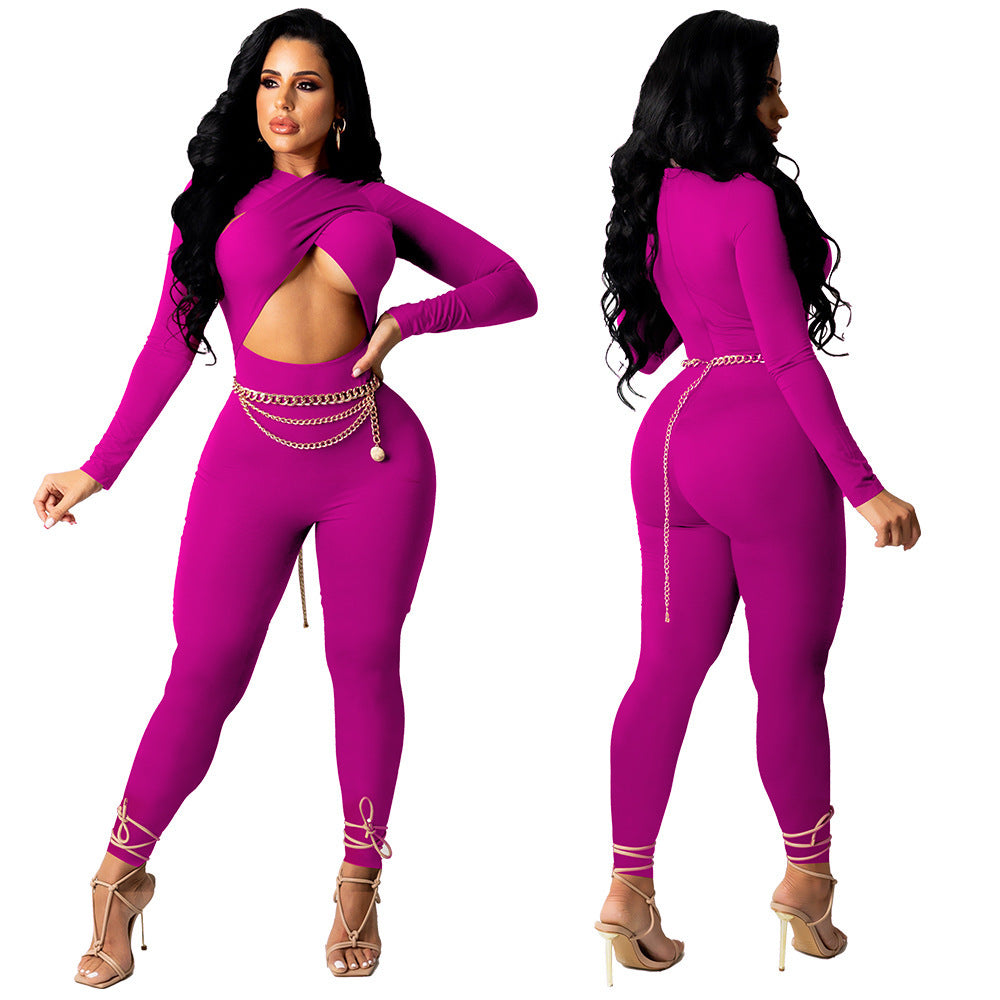 Cross Strap Solid Color Jumpsuit