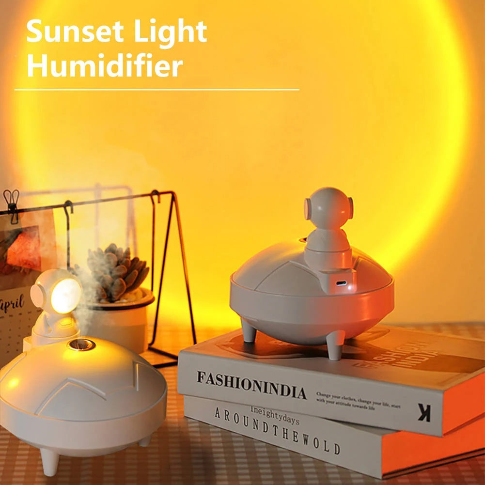 Astronaut Sunset Lamp Humidifier 2 Spraying Mode 360 Degree Rotating Head Astronaut Light USB Charging Projector Lamp