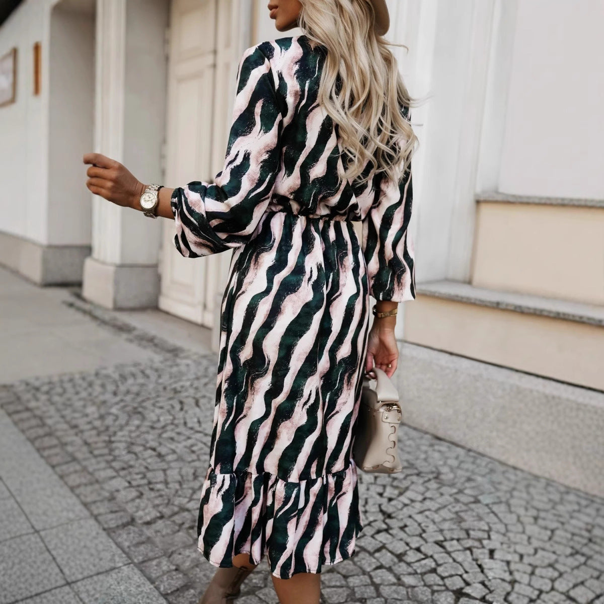 Women's Fashion Bowknot Zebra Print Long Sleeve Dress