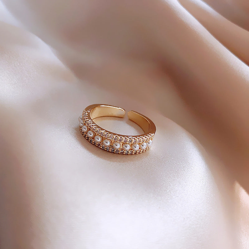 Gold Plated South Korean Diamond And Pearl Ring