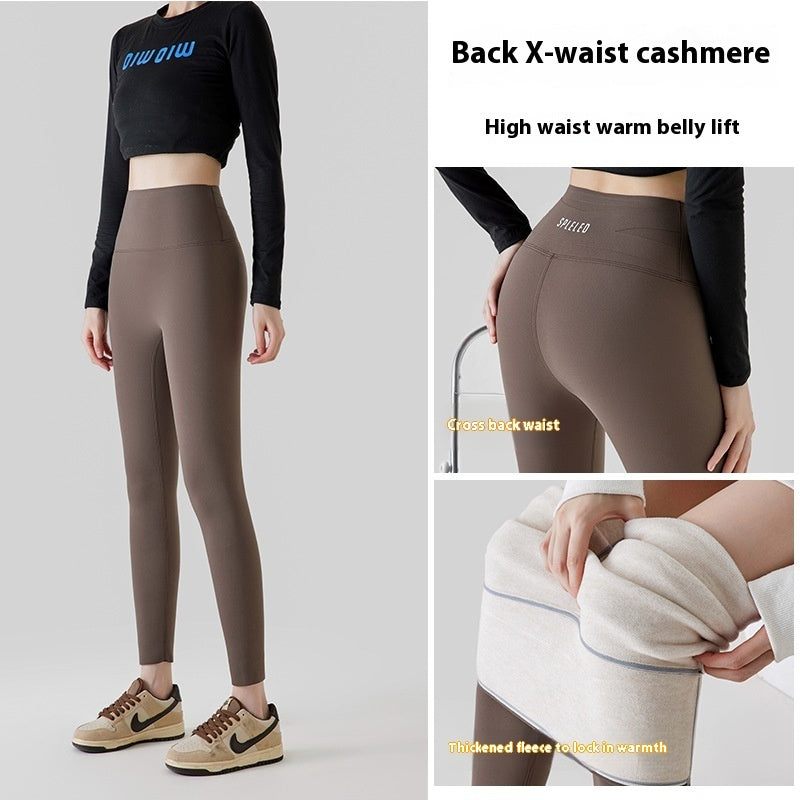 High Waist Cashmere Leggings Winter Warm Solid Plush Pants Fashion Slim Trousers Women Clothing