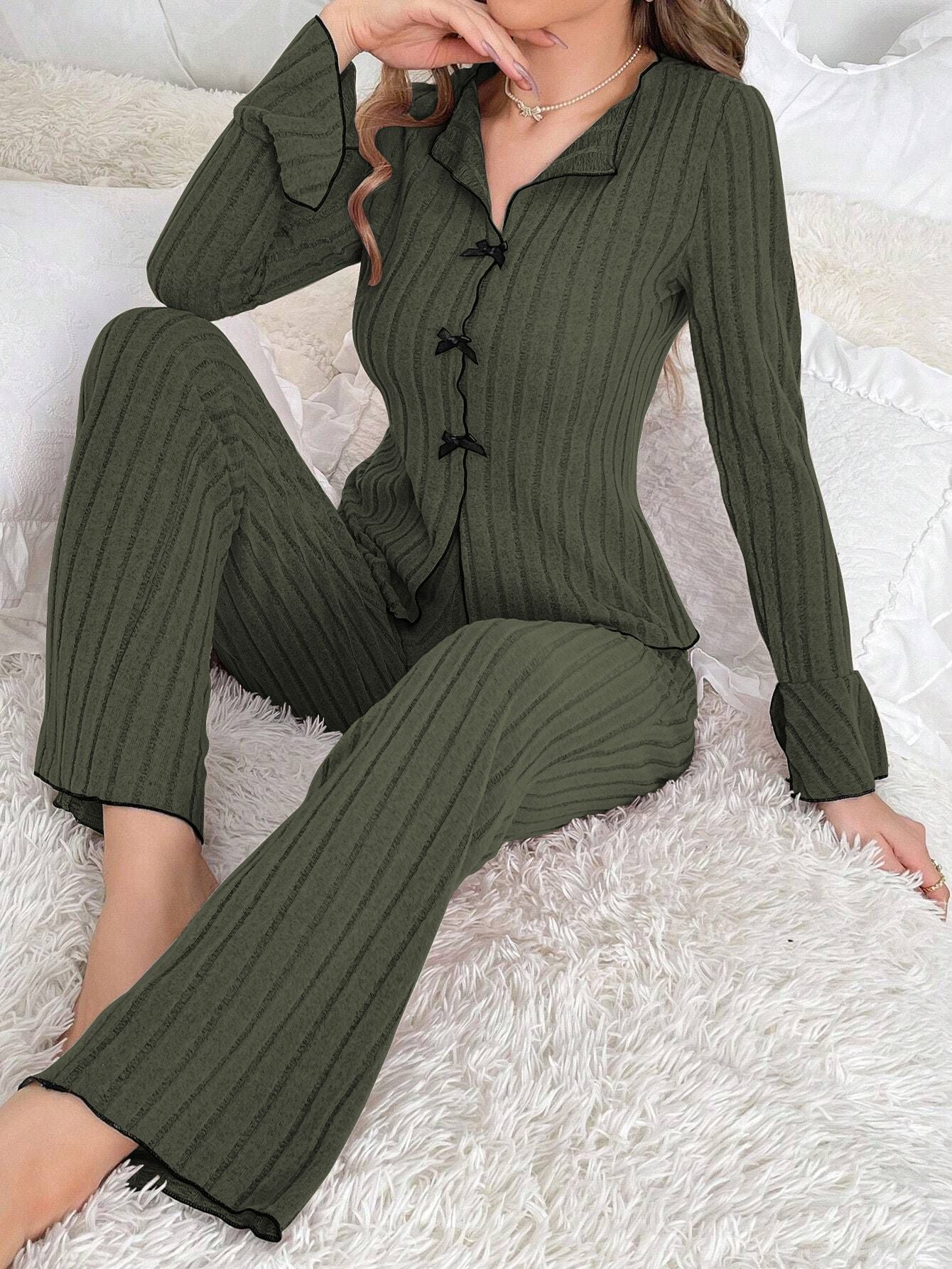 Lapel Bow Fashion Long Sleeve Trousers Home