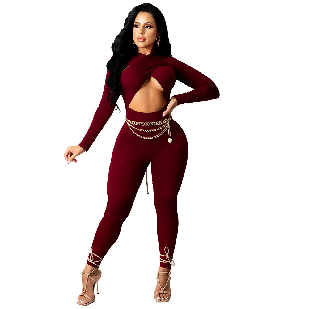 Cross Strap Solid Color Jumpsuit