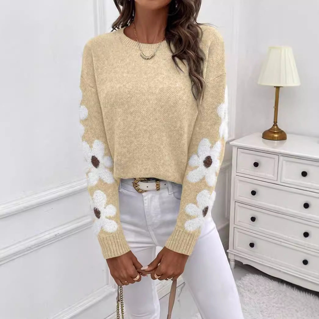 Elegant Elegant Flowers Jacquard Knitted Pullover Women