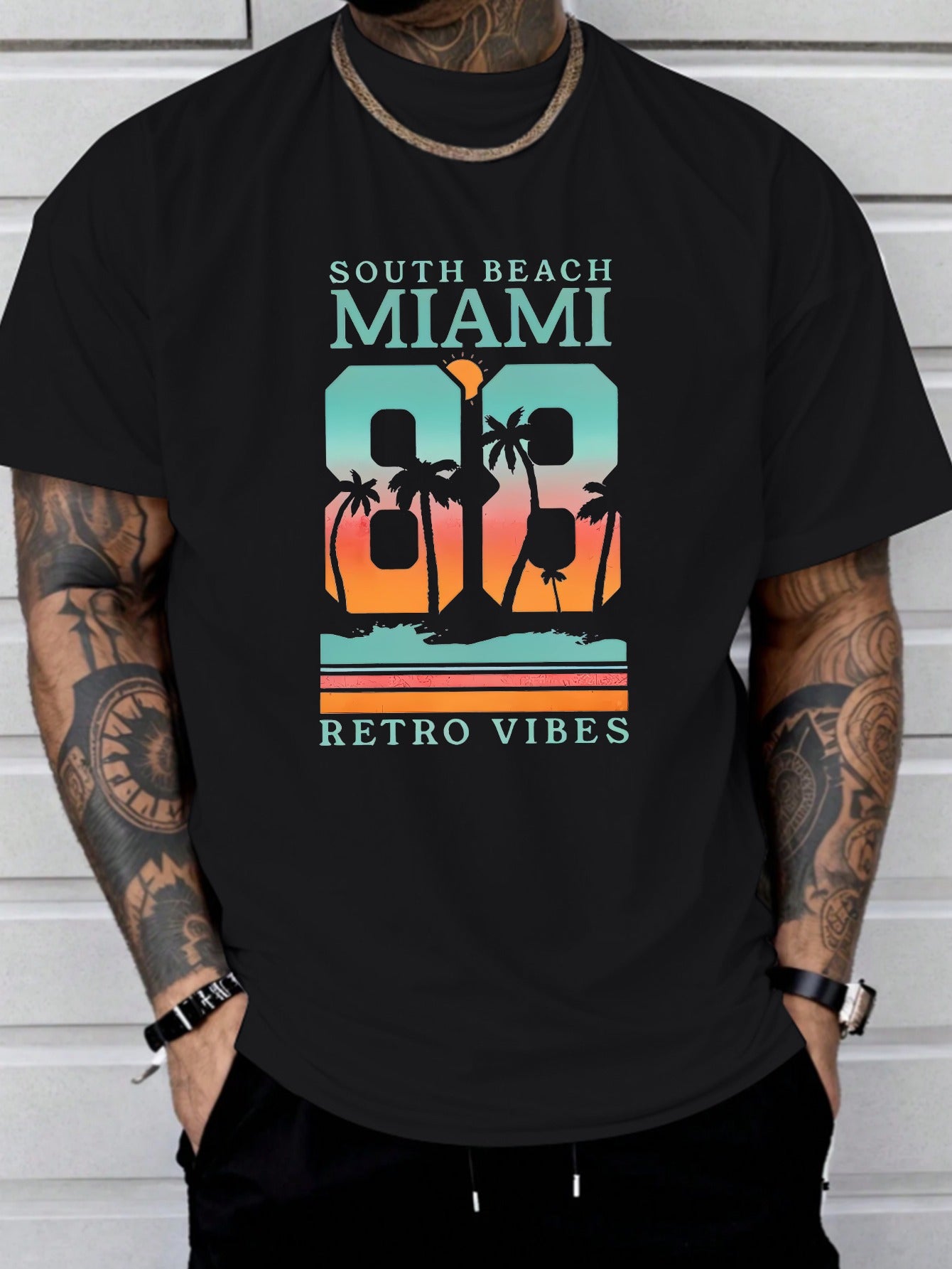 Miami South Beach Redovis Printed T-shirt, Men's T-shirt, Summer Casual Short Sleeved T-shirt