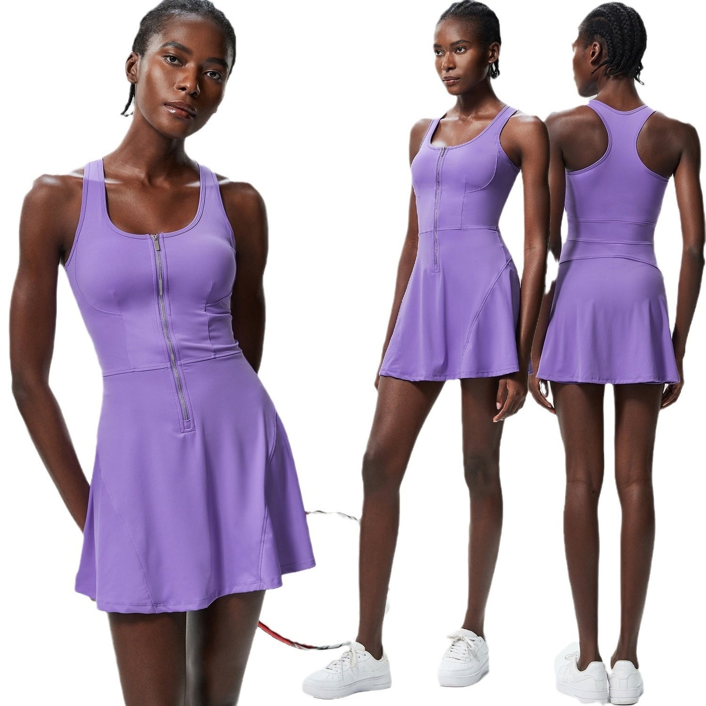 Women's Zipper Sports Tennis Skirt Dress