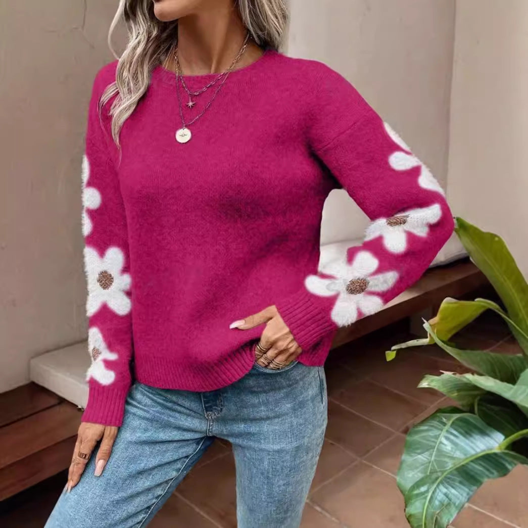 Elegant Elegant Flowers Jacquard Knitted Pullover Women