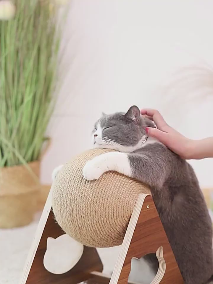 Wooden cat climbing frame with wrapped twine